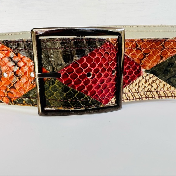 Vintage Yves Saint Laurent Multicolor Snakeskin Belt with Gunmetal Silver Buckle main image 2